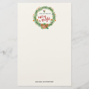 Merry & Bright Christmas Wreath Stationery
