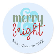 Merry & Bright Christmas Year Cute Blue