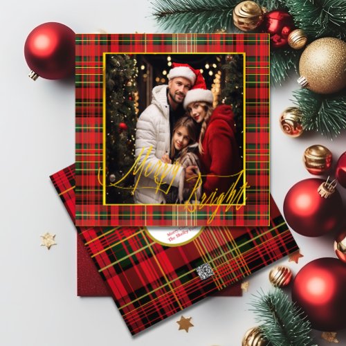 Merry  Bright Classic Plaid Red and Green Photo Holiday Card
