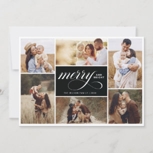 Merry Bright Collage Holiday Photo Card Black