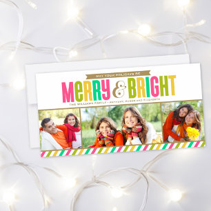 Merry & Bright Colorful 3-Photo Collage Holiday Card