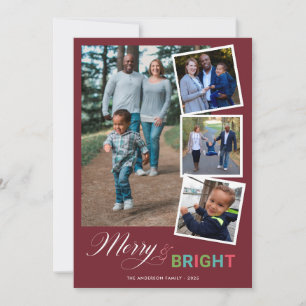 Merry & Bright Colorful 4 Photo Christmas Holiday Card
