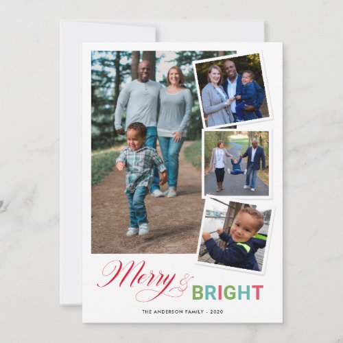 Merry  Bright Colorful 4 Photo Christmas Holiday Card
