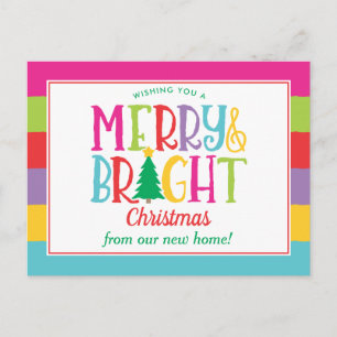 Merry & Bright Colorful Christ Moving Announcement Postcard