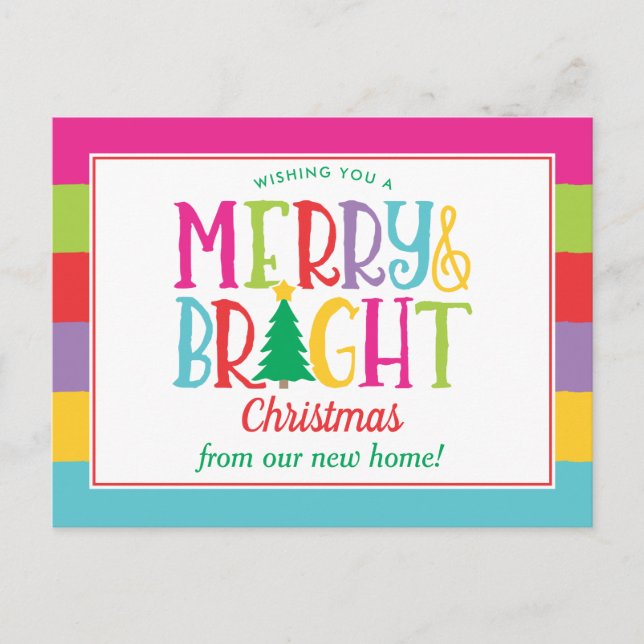 Merry & Bright Colorful Christ Moving Announcement Postcard (Front)