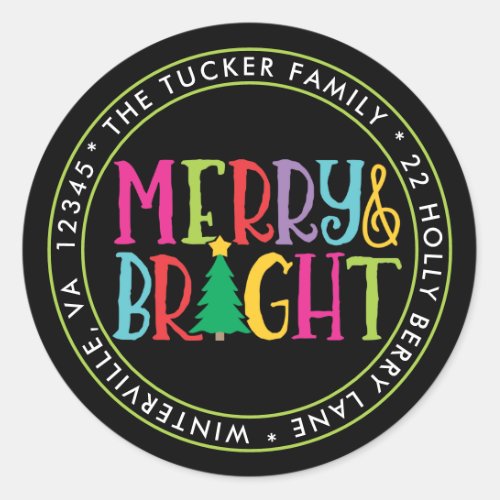 Merry  Bright Colorful Christmas Address Label