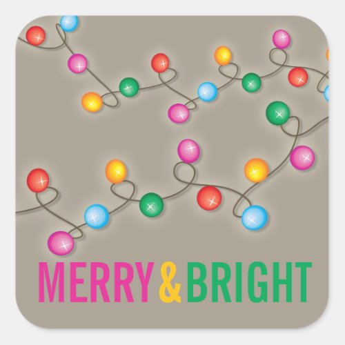 Merry  Bright Colorful Christmas Lights Holiday Square Sticker