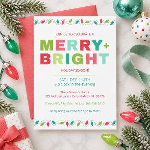 Merry & Bright Colorful Christmas Party Invitation