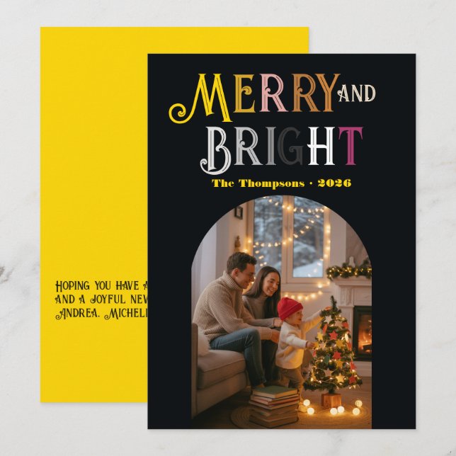 Merry & Bright Colorful Christmas Photo Holiday Card (Front/Back)