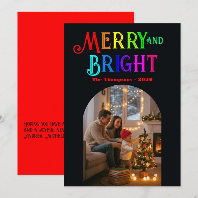 Merry & Bright Colorful Christmas Photo Holiday Card (Front/Back)