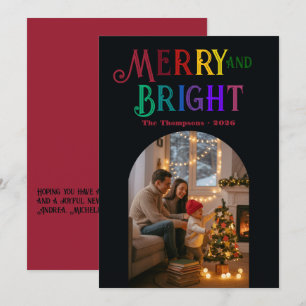 Merry & Bright Colorful Christmas Photo Holiday Card