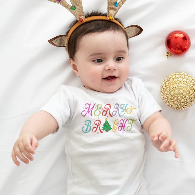 Merry & Bright Colorful Christmas Tree Baby Bodysuit (Creator Uploaded)