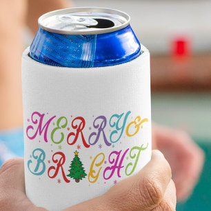 Merry & Bright Colorful Christmas Tree Festive Can Cooler