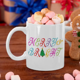 Merry & Bright Colorful Christmas Tree Festive Coffee Mug