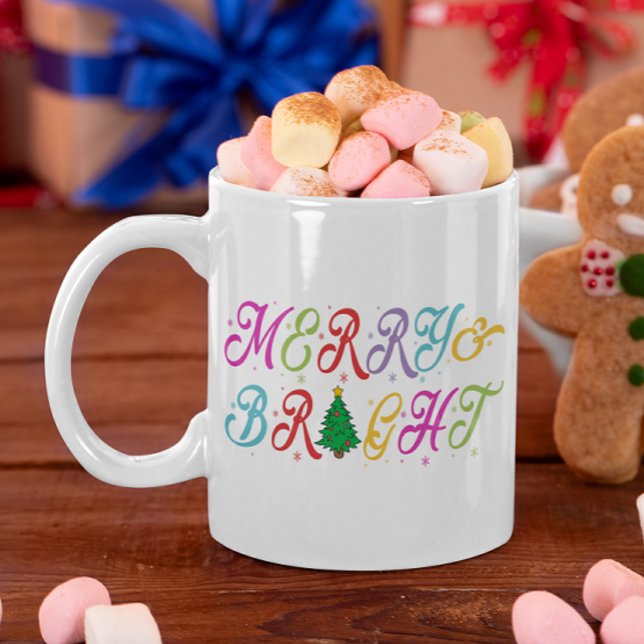 Merry & Bright Colorful Christmas Tree Festive Coffee Mug (Creator Uploaded)