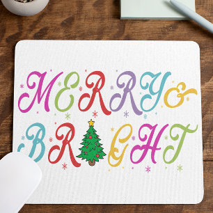 Merry & Bright Colorful Christmas Tree Festive Mouse Pad