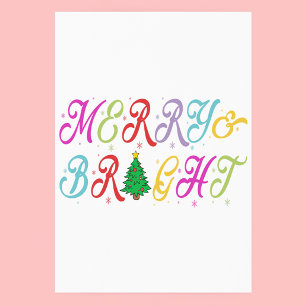 Merry & Bright Colorful Christmas Tree Festive Poster