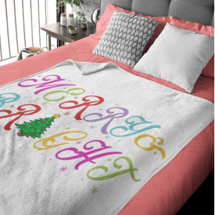 Merry & Bright Colorful Christmas Tree Festive Sherpa Blanket