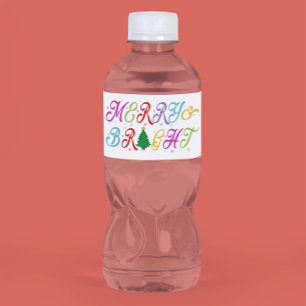 Merry & Bright Colorful Christmas Tree Festive Water Bottle Label