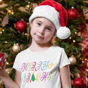 Merry & Bright Colorful Christmas Tree Kid Girls T-Shirt
