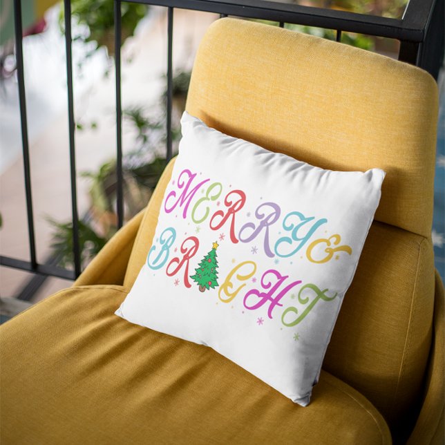 Merry & Bright Colorful Christmas Tree Throw Pillow (Merry & Bright Colorful Christmas Tree Throw Pillow)