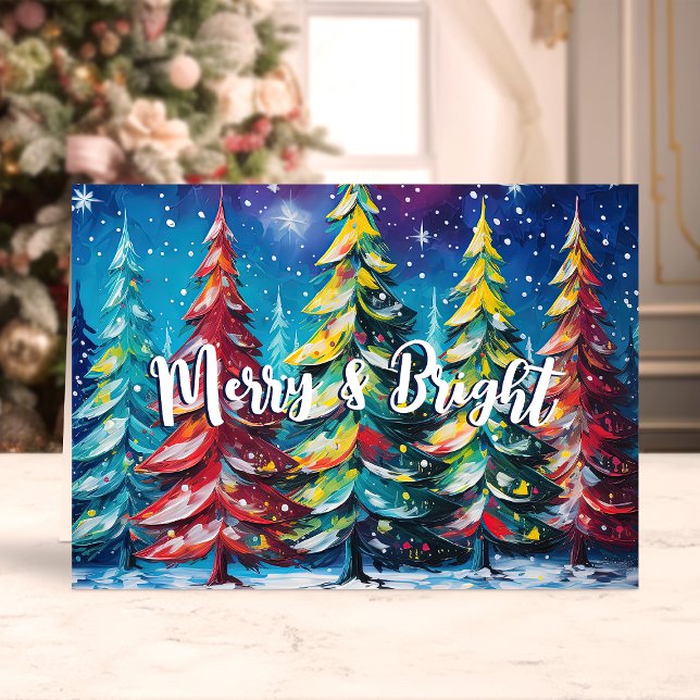 Merry & Bright Colorful Christmas Trees Holiday Card (Creator Uploaded)