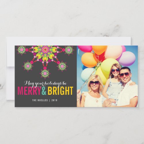 Merry  Bright Colorful Festive Star Elegant Photo Holiday Card