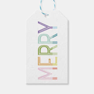 Merry bright colorful fun color block sticker gift tags