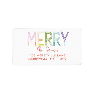 Merry bright colorful fun three photo christmas label