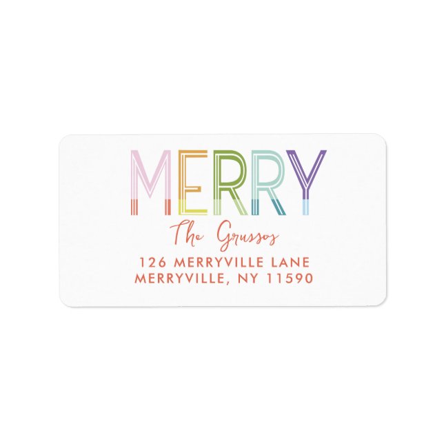 Merry bright colorful fun three photo christmas label (Front)