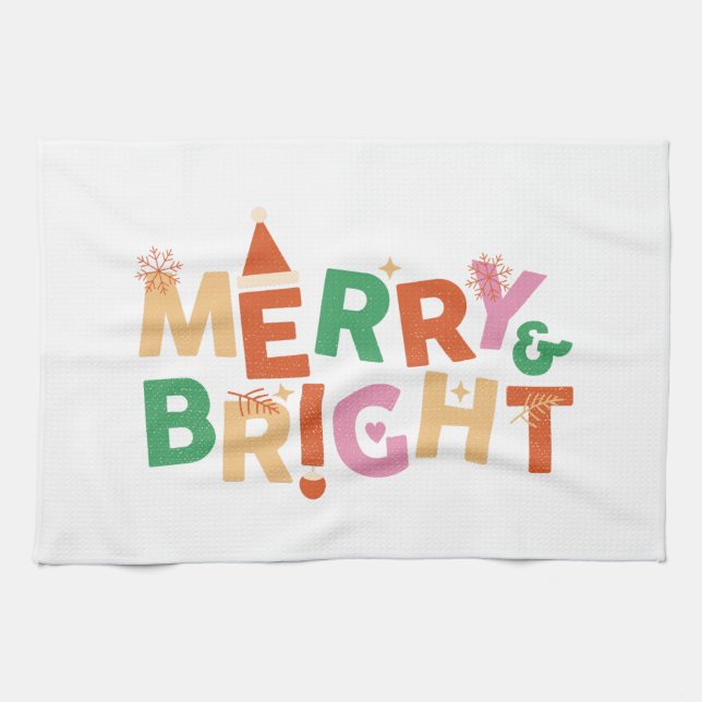 Merry & Bright Colorful Holiday Kitchen Towel (Horizontal)