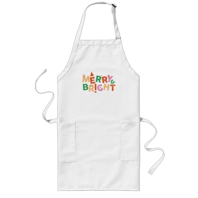 Merry & Bright Colorful Holiday Long Apron (Front)