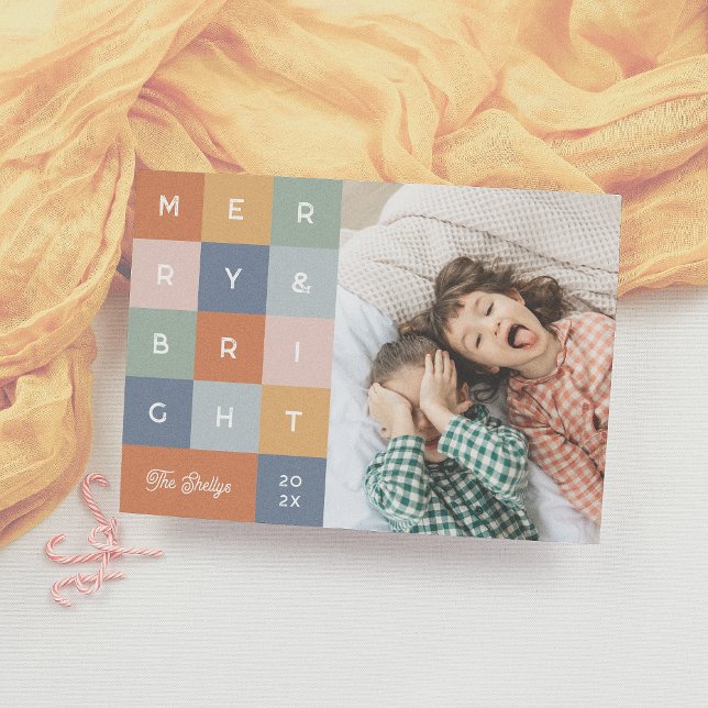 Merry & Bright Colorful Modern Christmas Photo Holiday Card (Creator Uploaded)