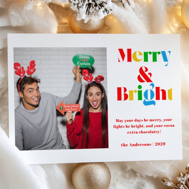 Merry Bright Colorful Photo Christmas Holiday Card (Creator Uploaded)