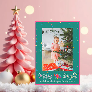 Merry Bright Colorful Photo Christmas  Holiday Card