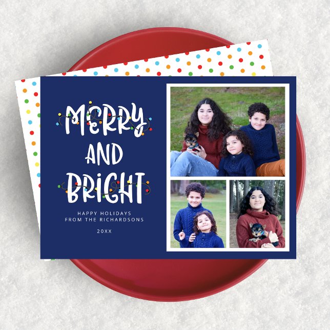 Merry Bright Colorful Photo Flat Christmas Card (Shown on a 5" x 7" card)