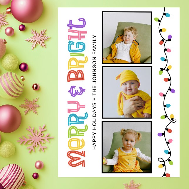 Merry & Bright Colorful Photo Holiday Card (Creator Uploaded)