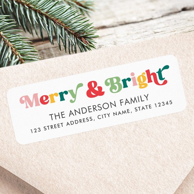 Merry bright colorful retro font return address label (Merry bright colorful retro font return address label)