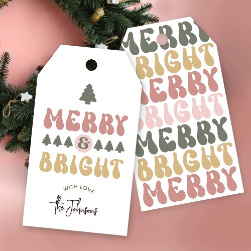 Merry  Bright Colorful Retro Groovy Christmas Gift Tags