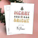 Merry & Bright Colorful Retro No Photo Christmas Holiday Postcard<br><div class="desc">Add a touch of vintage nostalgia to your Christmas cards with this colorful Merry & Bright Holiday postcard design. Featuring retro fonts in festive red, green and pink colors which read 'Merry & Bright' with a space for your custom mesage on the back. This modern Season's Greetings postcard design is...</div>