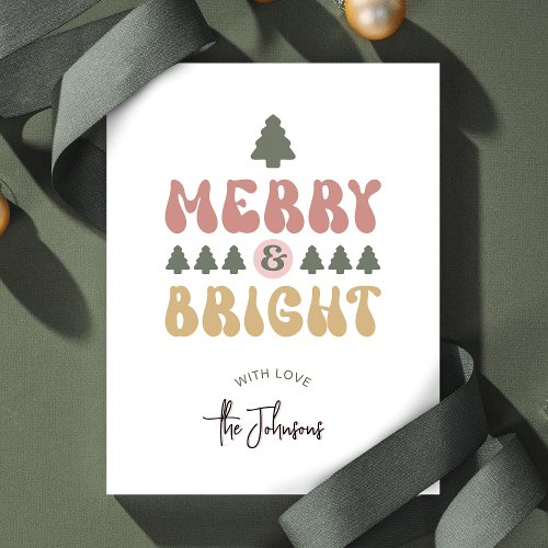 Merry  Bright Colorful Retro Non_Photo Christmas Holiday Card