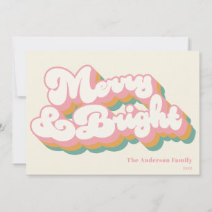 Merry & Bright Colorful Retro Typography Non Photo Holiday Card