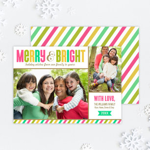 Merry & Bright Colorful Stripe Multi-Photo Holiday Card