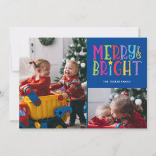 Merry & Bright Colorful Stripes 2-Photo Christmas Holiday Card