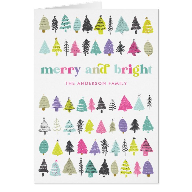 Merry & Bright Colorful Trees Holiday Card (Front)
