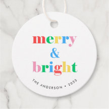 Merry & Bright Colorful Typography Christmas Gift