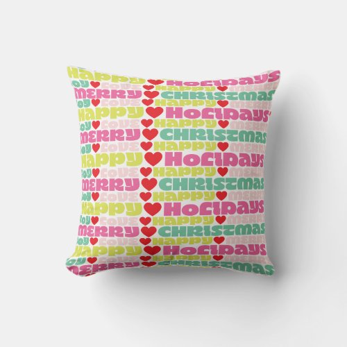 merry bright colorful wishes  christmas holiday throw pillow
