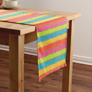 Merry Bright Colors Glittery Stripes Short Table Runner