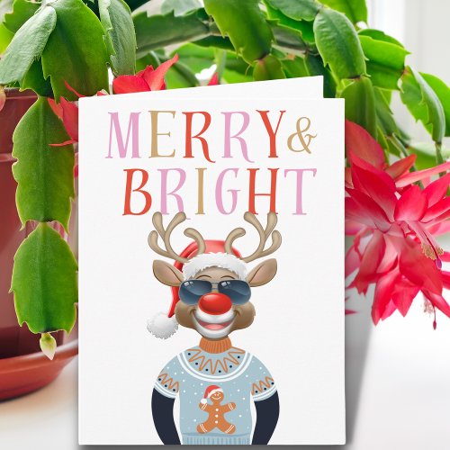 Merry  Bright Cool Reindeer Funny Christmas Card