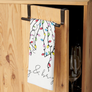 Merry & Bright Coquette Christmas Lights Bow Kitchen Towel
